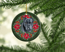 Load image into Gallery viewer, Cane Corso Poinsetta Wreath Ornament - Round Ceramic Ornament – Artist-Designed Keepsake Decoration
