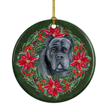 Load image into Gallery viewer, Cane Corso Poinsetta Wreath Ornament - Round Ceramic Ornament – Artist-Designed Keepsake Decoration