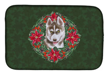 Load image into Gallery viewer, Siberian Husky Grey Poinsetta Wreath Dish Drying Mat – Absorbent, Artistic Kitchen Essentials CK1562DDM