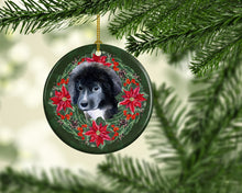 Load image into Gallery viewer, Newfoundland Puppy Poinsetta Wreath Ornament - Round Ceramic Ornament – Artist-Designed Keepsake Decoration