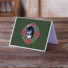 Load image into Gallery viewer, Newfoundland Puppy Poinsetta Wreath Greeting Cards -  Blank Note Cards – 8-Pack of Artist-Designed Cards with Envelopes