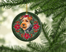 Load image into Gallery viewer, Welsh Terrier Poinsetta Wreath Ornament - Round Ceramic Ornament – Artist-Designed Keepsake Decoration