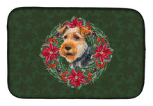 Load image into Gallery viewer, Welsh Terrier Poinsetta Wreath Dish Drying Mat – Absorbent, Artistic Kitchen Essentials CK1566DDM