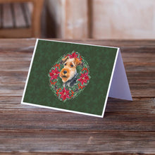 Load image into Gallery viewer, Welsh Terrier Poinsetta Wreath Greeting Cards -  Blank Note Cards – 8-Pack of Artist-Designed Cards with Envelopes