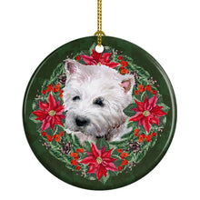 Load image into Gallery viewer, Westie Poinsetta Wreath Ornament - Round Ceramic Ornament – Artist-Designed Keepsake Decoration