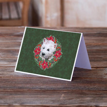 Load image into Gallery viewer, Westie Poinsetta Wreath Greeting Cards -  Blank Note Cards – 8-Pack of Artist-Designed Cards with Envelopes