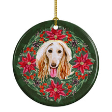 Load image into Gallery viewer, Afghan Hound Poinsetta Wreath Ornament - Round Ceramic Ornament – Artist-Designed Keepsake Decoration