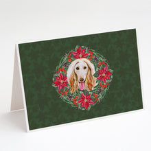 Load image into Gallery viewer, Afghan Hound Poinsetta Wreath Greeting Cards -  Blank Note Cards – 8-Pack of Artist-Designed Cards with Envelopes