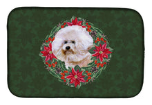 Load image into Gallery viewer, Bichon Frise #2 Poinsetta Wreath Dish Drying Mat – Absorbent, Artistic Kitchen Essentials CK1571DDM