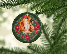 Load image into Gallery viewer, Cocker Spaniel Poinsetta Wreath Ornament - Round Ceramic Ornament – Artist-Designed Keepsake Decoration