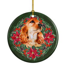 Load image into Gallery viewer, Cocker Spaniel Poinsetta Wreath Ornament - Round Ceramic Ornament – Artist-Designed Keepsake Decoration