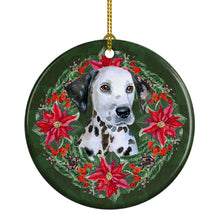 Load image into Gallery viewer, Dalmatian Puppy Poinsetta Wreath Ornament - Round Ceramic Ornament – Artist-Designed Keepsake Decoration
