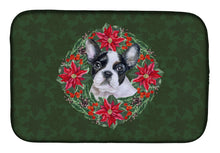 Load image into Gallery viewer, French Bulldog Black White Poinsetta Wreath Dish Drying Mat – Absorbent, Artistic Kitchen Essentials CK1576DDM