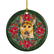 Load image into Gallery viewer, German Shepherd #2 Poinsetta Wreath Ornament - Round Ceramic Ornament – Artist-Designed Keepsake Decoration