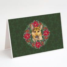 Load image into Gallery viewer, German Shepherd #2 Poinsetta Wreath Greeting Cards -  Blank Note Cards – 8-Pack of Artist-Designed Cards with Envelopes