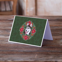 Load image into Gallery viewer, Siberian Husky #2 Poinsetta Wreath Greeting Cards -  Blank Note Cards – 8-Pack of Artist-Designed Cards with Envelopes