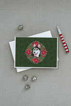 Load image into Gallery viewer, Siberian Husky #2 Poinsetta Wreath Greeting Cards -  Blank Note Cards – 8-Pack of Artist-Designed Cards with Envelopes