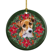 Load image into Gallery viewer, Jack Russell Terrier #2 Poinsetta Wreath Ornament - Round Ceramic Ornament – Artist-Designed Keepsake Decoration