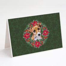 Load image into Gallery viewer, Jack Russell Terrier #2 Poinsetta Wreath Greeting Cards -  Blank Note Cards – 8-Pack of Artist-Designed Cards with Envelopes