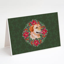 Load image into Gallery viewer, Labrador Retriever Poinsetta Wreath Greeting Cards -  Blank Note Cards – 8-Pack of Artist-Designed Cards with Envelopes