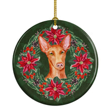 Load image into Gallery viewer, Pharaoh Hound Poinsetta Wreath Ornament - Round Ceramic Ornament – Artist-Designed Keepsake Decoration