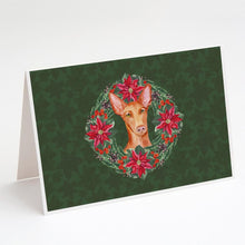 Load image into Gallery viewer, Pharaoh Hound Poinsetta Wreath Greeting Cards -  Blank Note Cards – 8-Pack of Artist-Designed Cards with Envelopes