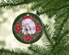 Load image into Gallery viewer, White Standard Poodle Poinsetta Wreath Ceramic Ornament