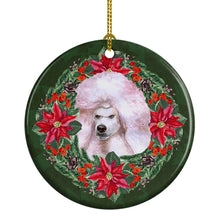 Load image into Gallery viewer, White Standard Poodle Poinsetta Wreath Ceramic Ornament
