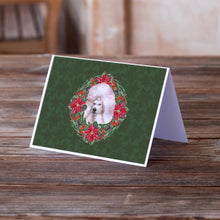 Load image into Gallery viewer, White Standard Poodle Poinsetta Wreath Greeting Cards -  Blank Note Cards – 8-Pack of Artist-Designed Cards with Envelopes