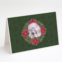 Load image into Gallery viewer, White Standard Poodle Poinsetta Wreath Greeting Cards -  Blank Note Cards – 8-Pack of Artist-Designed Cards with Envelopes