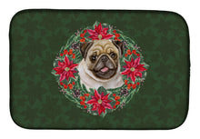 Load image into Gallery viewer, Fawn Pug Poinsetta Wreath Dish Drying Mat – Absorbent, Artistic Kitchen Essentials CK1584DDM