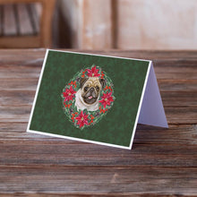 Load image into Gallery viewer, Fawn Pug Poinsetta Wreath Greeting Cards -  Blank Note Cards – 8-Pack of Artist-Designed Cards with Envelopes