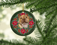 Load image into Gallery viewer, Shar Pei Puppy Poinsetta Wreath Ceramic Ornament