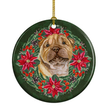 Load image into Gallery viewer, Shar Pei Puppy Poinsetta Wreath Ceramic Ornament