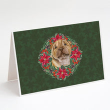 Load image into Gallery viewer, Shar Pei Puppy Poinsetta Wreath Greeting Cards -  Blank Note Cards – 8-Pack of Artist-Designed Cards with Envelopes
