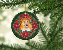 Load image into Gallery viewer, Sheltie Poinsetta Wreath Ceramic Ornament