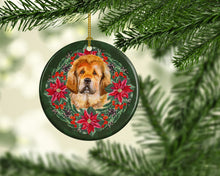 Load image into Gallery viewer, Tibetan Mastiff Poinsetta Wreath Ceramic Ornament
