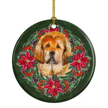 Load image into Gallery viewer, Tibetan Mastiff Poinsetta Wreath Ceramic Ornament
