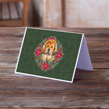 Load image into Gallery viewer, Tibetan Mastiff Poinsetta Wreath Greeting Cards -  Blank Note Cards – 8-Pack of Artist-Designed Cards with Envelopes
