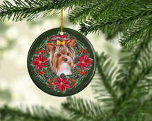 Load image into Gallery viewer, Yorkshire Terrier #2 Poinsetta Wreath Ceramic Ornament