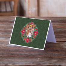 Load image into Gallery viewer, Yorkshire Terrier #2 Poinsetta Wreath Greeting Cards -  Blank Note Cards – 8-Pack of Artist-Designed Cards with Envelopes