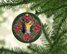 Load image into Gallery viewer, Miniature Pinscher #2 Poinsetta Wreath Ceramic Ornament