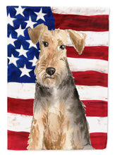 Load image into Gallery viewer, Patriotic USA Welsh Terrier Flag Canvas House Size CK1710CHF