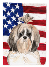 Load image into Gallery viewer, Patriotic USA Shih Tzu Flag Canvas House Size CK1715CHF