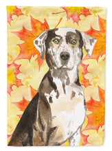 Load image into Gallery viewer, Fall Leaves Catahoula Leopard Dog Flag Canvas House Size CK1845CHF