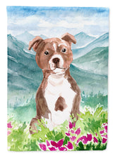 Load image into Gallery viewer, Mountian Flowers Red Staffordshire Bull Terrier Flag Canvas House Size CK1968CHF