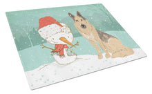 Load image into Gallery viewer, German Shepherd and Snowman Christmas Glass Cutting Boards – Durable, Decorative Kitchen Art Large CK2033LCB