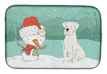 Load image into Gallery viewer, White Boxer and Snowman Christmas Dish Drying Mat – Absorbent, Artistic Kitchen Essentials CK2034DDM