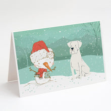 Load image into Gallery viewer, White Boxer and Snowman Christmas Greeting Cards -  Blank Note Cards – 8-Pack of Artist-Designed Cards with Envelopes