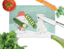 Load image into Gallery viewer, White Boxer and Snowman Christmas Glass Cutting Boards – Durable, Decorative Kitchen Art Large CK2034LCB